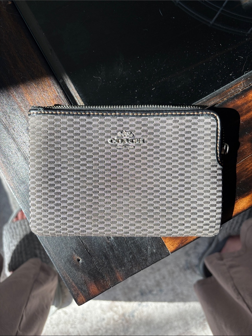 Coach Gray Textured Wristlet with Silver Logo